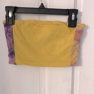 Yellow bandeau with purple tie dye side panels.